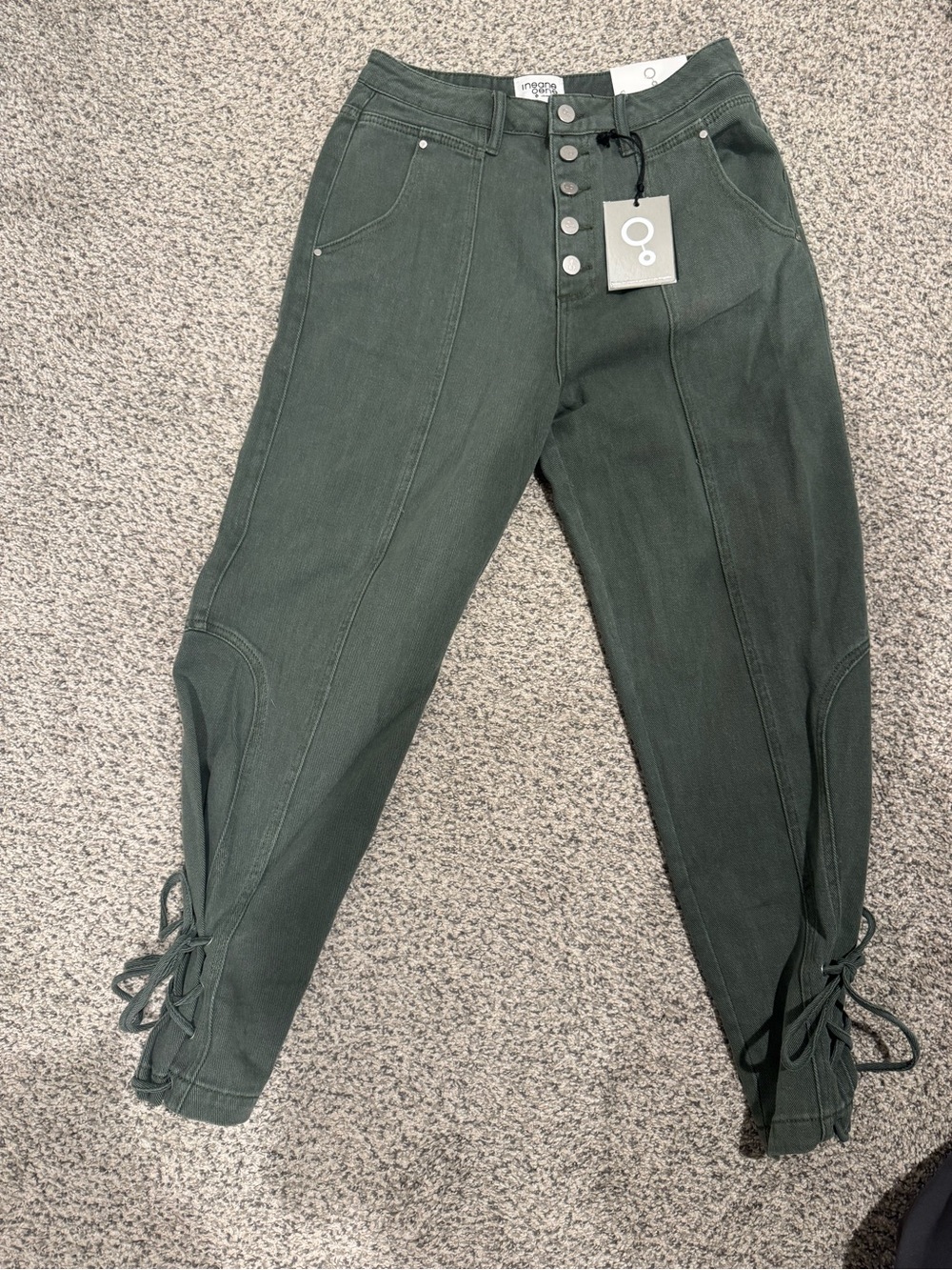 Olive Green Boyfriend Jeans with Lace-Up Ankles
